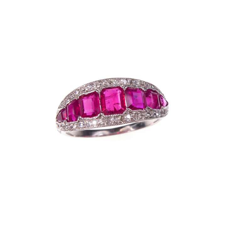Art Deco ruby and diamond seven stone cluster ring